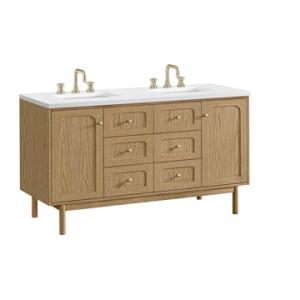 Laurent 60IN Double Vanity Light Natural Oak w/ 3 CM White Zeus Quartz Top