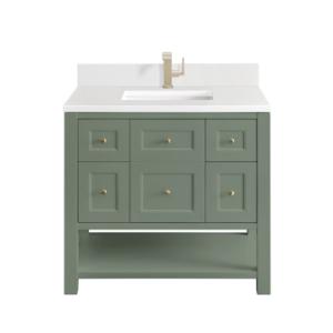 Breckenridge 36IN Single Vanity Smokey Celadon w/ Single Hole 3 CM White Zeus Top & Backsplash