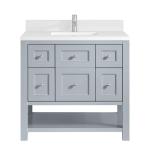 Breckenridge 36IN Single Vanity Serenity Blue w/ Single Hole 3 CM White Zeus Quartz Top & Backsplash
