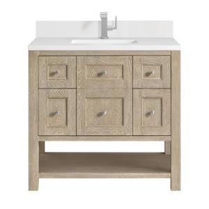 Breckenridge 36IN Single Vanity Whitewashed Oak w/ Single Hole 3CM White Zeus Silestone Top & Backsplash