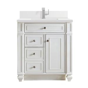 Bristol 30IN Single Vanity Bright White w/ Single Hole 3 CM White Zeus Silestone Top & Backsplash