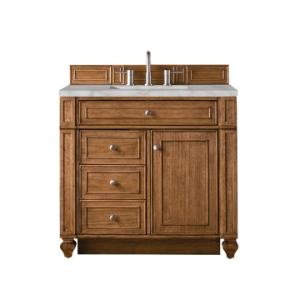 Bristol 36IN Single Vanity Saddle Brown w/ 3 CM Victorian Silver Silestone Top