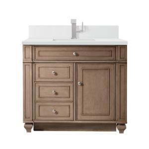 Bristol 36IN Single Vanity Whitewashed Walnut w/ Single Hole 3 CM White Zeus Silestone Top & Backsplash