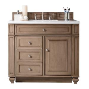 Bristol 36IN Single Vanity Whitewashed Walnut w/ 3 CM White Zeus Silestone Top
