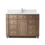 Bristol 48IN Single Vanity Whitewashed Walnut w/ Single Hole 3 CM White Zeus Silestone Top & Backsplash
