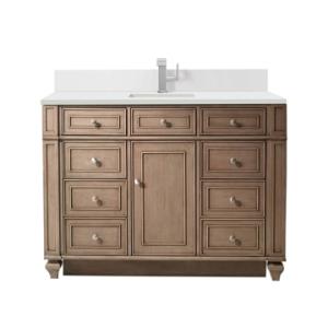 Bristol 48IN Single Vanity Whitewashed Walnut w/ Single Hole 3 CM White Zeus Silestone Top & Backsplash