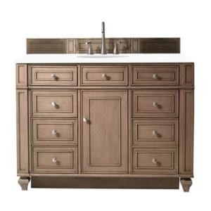 Bristol 48IN Single Vanity Whitewashed Walnut w/ 3 CM White Zeus Silestone Top