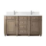 Bristol 60IN Double Vanity Whitewashed Walnut w/ Single Hole 3 CM White Zeus Silestone Top & Backsplash