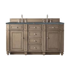 Bristol 60IN Double Vanity Whitewashed Walnut w/ 3 CM Parisien Bleu Silestone Top