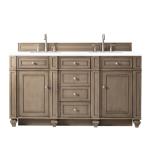 Bristol 60IN Double Vanity Whitewashed Walnut w/ 3 CM White Zeus Silestone Top