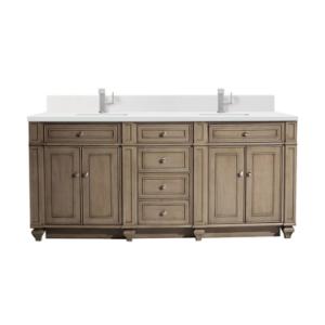 Bristol 72IN Double Vanity Whitewashed Walnut w/ Single Hole 3 CM White Zeus Silestone Top & Backsplash
