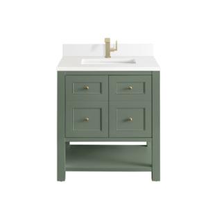 Breckenridge 30IN Single Vanity Smokey Celadon w/ Single Hole 3 CM White Zeus Top & Backsplash