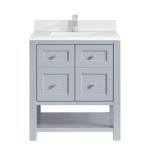 Breckenridge 30IN Single Vanity Serenity Blue w/ Single Hole 3 CM White Zeus Quartz Top & Backsplash