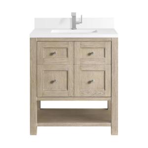 Breckenridge 30IN Single Vanity Whitewashed Oak w/ Single Hole 3CM White Zeus Silestone Top & Backsplash