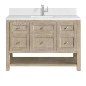 Breckenridge 48IN Single Vanity Whitewashed Oak w/ Single Hole 3CM White Zeus Silestone Top & Backsplash