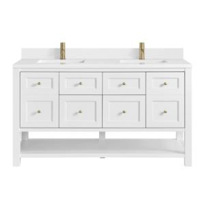 Breckenridge 60IN Double Vanity Bright White w/ Single Hole 3 CM White Zeus Quartz Top & Backsplash