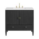 Myrrin 36IN Vanity Carbon Oak w/ 3 CM White Zeus Silestone Top