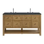 Breckenridge 60IN Double Vanity Light Natural Oak w/ 3 CM Charcoal Soapstone Quartz Top