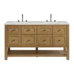 Breckenridge 60IN Double Vanity Light Natural Oak w/ 3 CM Eternal Jasmine Pearl Quartz Top