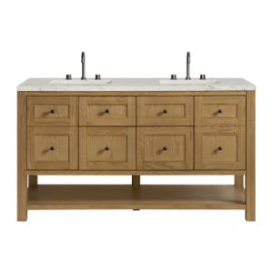 Breckenridge 60IN Double Vanity Light Natural Oak w/ 3 CM Victorian Silver Quartz Top