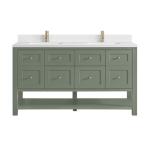 Breckenridge 60IN Double Vanity Smokey Celadon w/ Single Hole 3 CM White Zeus Quartz Top & Backsplash