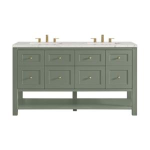 Breckenridge 60IN Double Vanity Smokey Celadon w/ 3 CM Victorian Silver Quartz Top