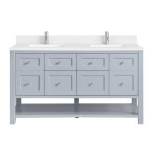Breckenridge 60IN Double Vanity Serenity Blue w/ Single Hole 3 CM White Zeus Quartz Top & Backsplash