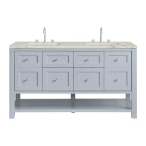 Breckenridge 60IN Double Vanity Serenity Blue w/ 3 CM Victorian Silver Quartz Top