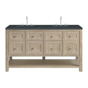 Breckenridge 60IN Double Vanity Whitewashed Oak w/ 3 CM Charcoal Soapstone Quartz Top