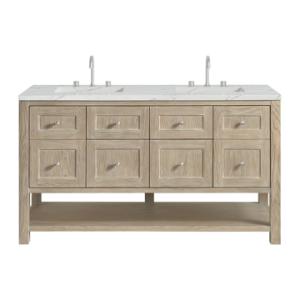 Breckenridge 60IN Double Vanity Whitewashed Oak w/ 3 CM Ethereal Noctis Quartz Top