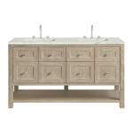 Breckenridge 60IN Double Vanity Whitewashed Oak w/ 3 CM Victorian Silver Quartz Top