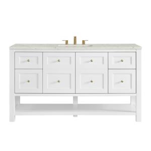 Breckenridge 60IN Single Vanity Bright White w/ 3 CM Victorian Silver Quartz Top