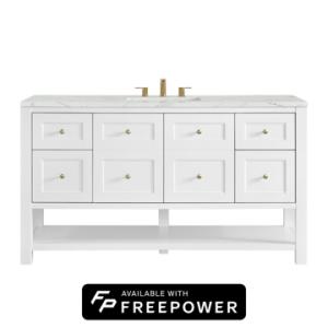 Breckenridge 60IN Single Vanity Bright White w/ 3 CM Ethereal Noctis Quartz Top w/ Faucet Plate