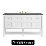 Breckenridge 60IN Single Vanity Bright White w/ 3 CM Parisien Bleu Quartz Top w/ Faucet Plate