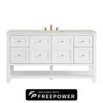 Breckenridge 60IN Single Vanity Bright White w/ 3 CM Victorian Silver Quartz Top w/ Faucet Plate