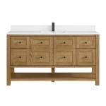 Breckenridge 60IN Single Vanity Light Natural Oak w/ Single Hole 3 CM White Zeus Quartz Top & Backsplash