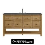 Breckenridge 60IN Single Vanity Light Natural Oak w/ 3 CM Parisien Bleu Quartz Top w/ Faucet Plate