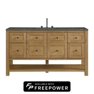 Breckenridge 60IN Single Vanity Light Natural Oak w/ 3 CM Parisien Bleu Quartz Top w/ Faucet Plate