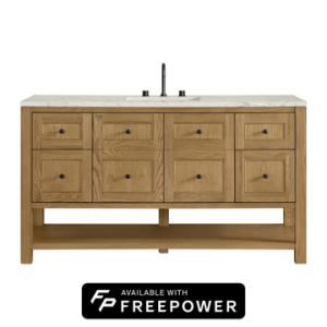 Breckenridge 60IN Single Vanity Light Natural Oak w/ 3 CM Victorian Silver Quartz Top w/ Faucet Plate