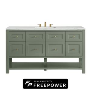 Breckenridge 60IN Single Vanity Smokey Celadon w/ 3 CM Ethereal Noctis Quartz Top w/ Faucet Plate