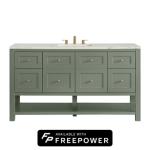 Breckenridge 60IN Single Vanity Smokey Celadon w/ 3 CM Victorian Silver Quartz Top w/ Faucet Plate