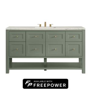 Breckenridge 60IN Single Vanity Smokey Celadon w/ 3 CM Victorian Silver Quartz Top w/ Faucet Plate