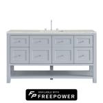 Breckenridge 60IN Single Vanity Serenity Blue w/ 3 CM Eternal Jasmine Pearl Quartz Top w/ Faucet Plate