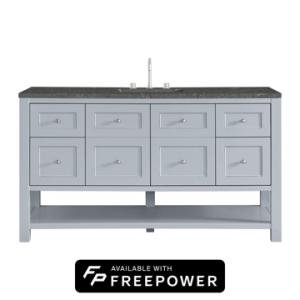 Breckenridge 60IN Single Vanity Serenity Blue w/ 3 CM Parisien Bleu Quartz Top w/ Faucet Plate