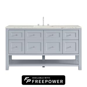 Breckenridge 60IN Single Vanity Serenity Blue w/ 3 CM Victorian Silver Quartz Top w/ Faucet Plate