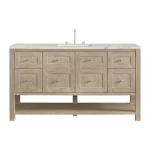 Breckenridge 60IN Single Vanity Whitewashed Oak w/ 3 CM Victorian Silver Quartz Top