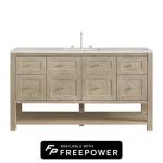 Breckenridge 60IN Single Vanity Whitewashed Oak w/ 3 CM Eternal Jasmine Pearl Quartz Top w/ Faucet Plate