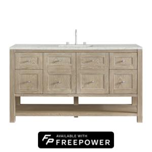Breckenridge 60IN Single Vanity Whitewashed Oak w/ 3 CM Eternal Jasmine Pearl Quartz Top w/ Faucet Plate