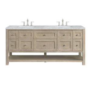 Breckenridge 72IN Double Vanity Whitewashed Oak w/ 3 CM Carrara White Marble Top