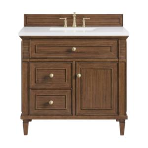 Lorelai 36IN Single Vanity Mid-Century Walnut w/ 3 CM White Zeus Silestone Top